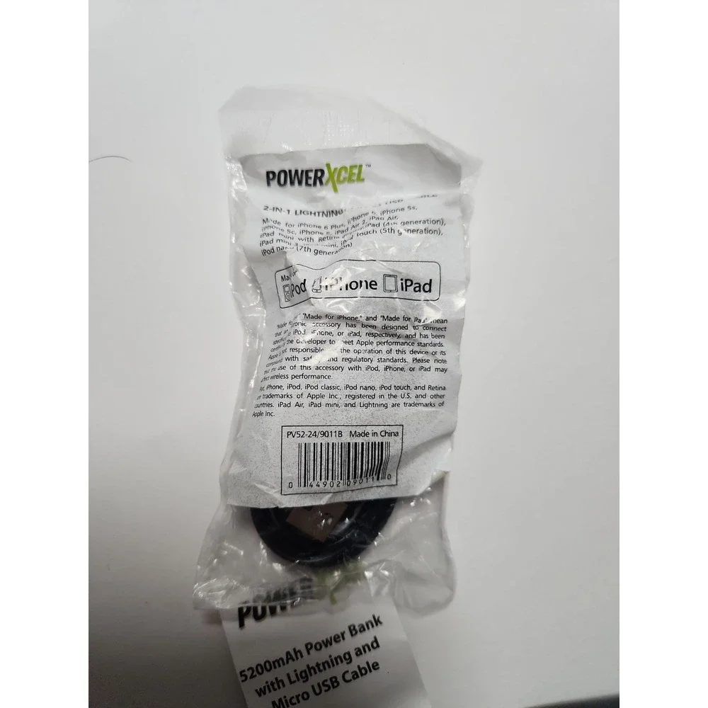 PowerXcel Power Bank Black, 5200 mAh Rapid Charge Portable Charger Thin - NEW
